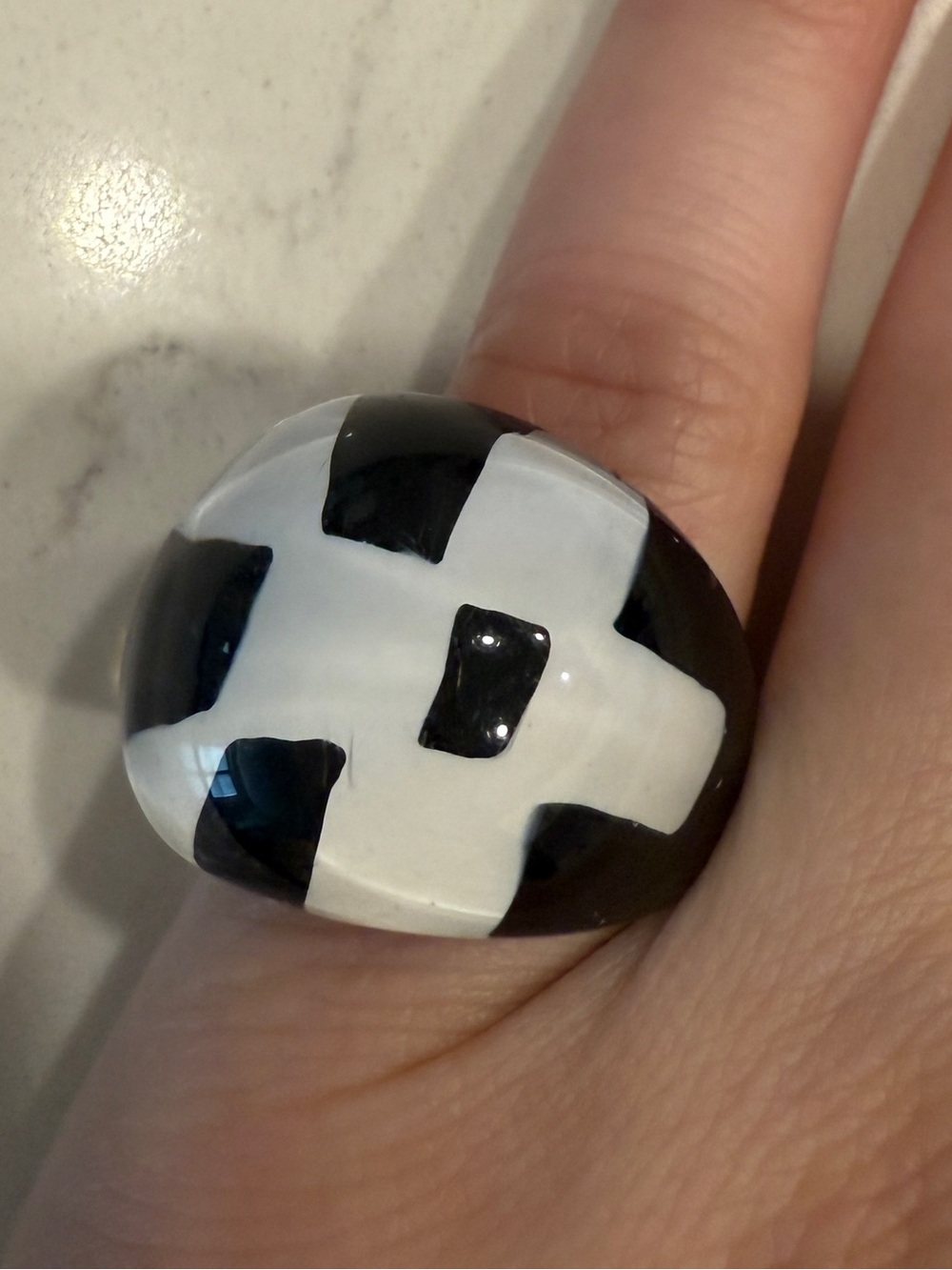 Black and White Resin Checkered Ring - Size 5.5